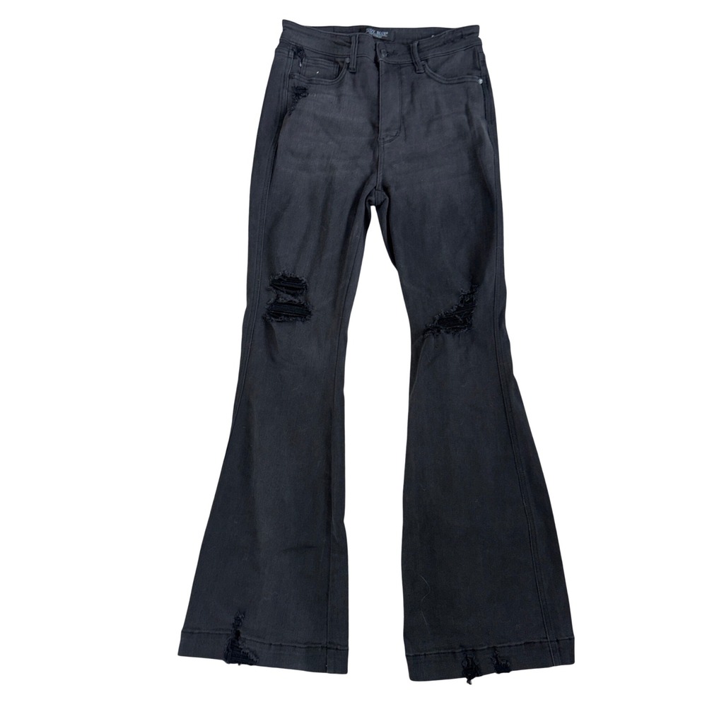 Judy Blue Los Angeles Washed Black High Rise Distressed Flare Jeans Womens 9/29